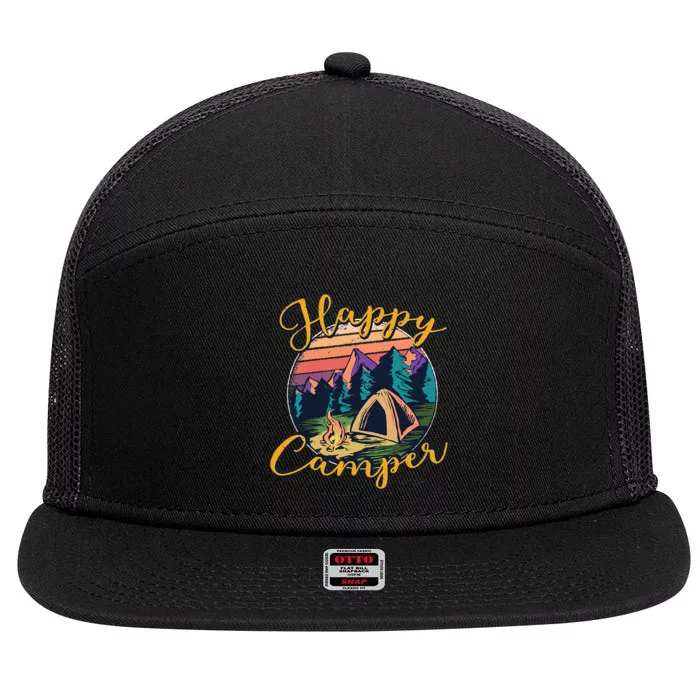 Happy Camper Birthday Party Gift Camping Fan 7 Panel Mesh Trucker Snapback Hat