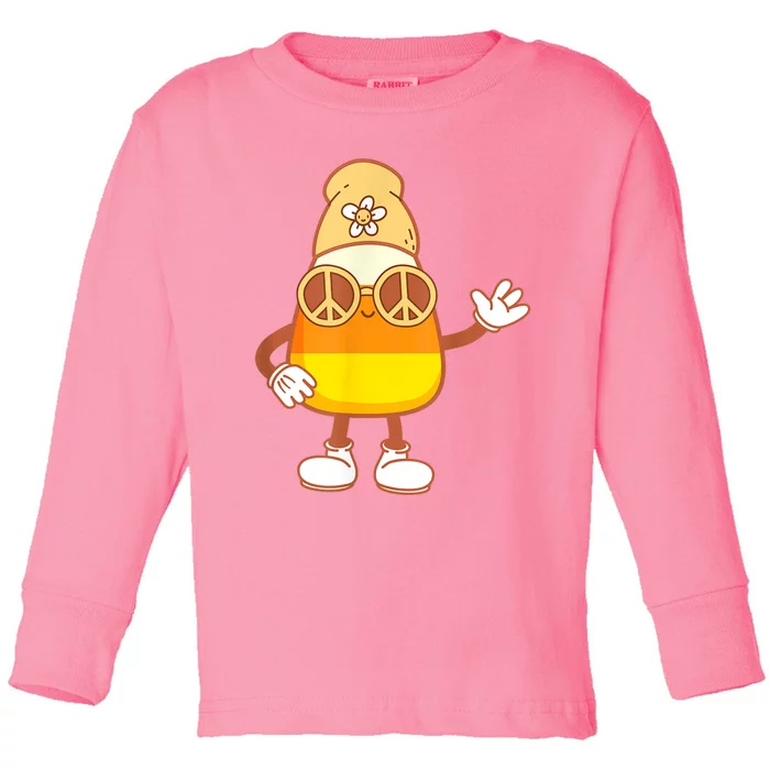 Halloween Candy Corn Squad Team Retro Groovy Candy Corn Toddler Long Sleeve Shirt