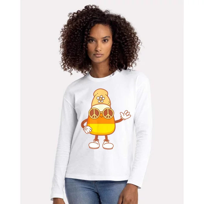 Halloween Candy Corn Squad Team Retro Groovy Candy Corn Womens Cotton Relaxed Long Sleeve T-Shirt