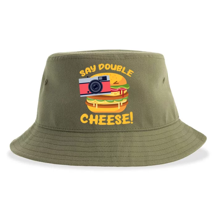 Hamburger Cheeseburger Camera Say Double Cheese Gift Sustainable Bucket Hat