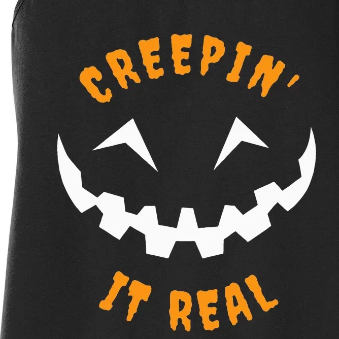 Halloween Costume Creepin’ it Real Pumpkin Funny Graphic Women's Racerback Tank