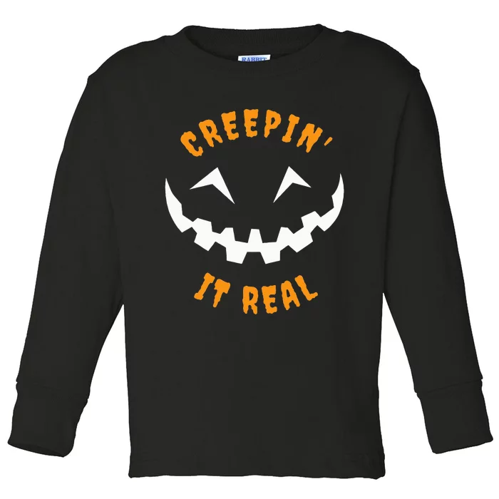 Halloween Costume Creepin’ it Real Pumpkin Funny Graphic Toddler Long Sleeve Shirt