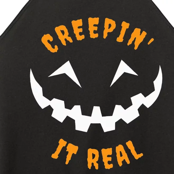 Halloween Costume Creepin’ it Real Pumpkin Funny Graphic Women’s Perfect Tri Rocker Tank