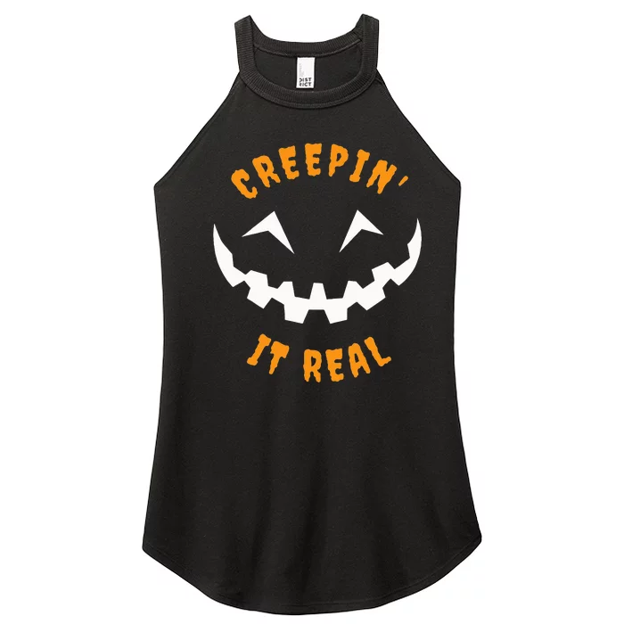 Halloween Costume Creepin’ it Real Pumpkin Funny Graphic Women’s Perfect Tri Rocker Tank