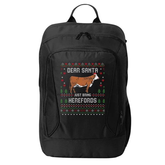 Hereford Cattle Cow Livestock Christmas Ugly Xmas Sweater City Backpack