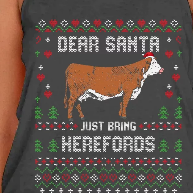 Hereford Cattle Cow Livestock Christmas Ugly Xmas Sweater Women's Knotted Racerback Tank