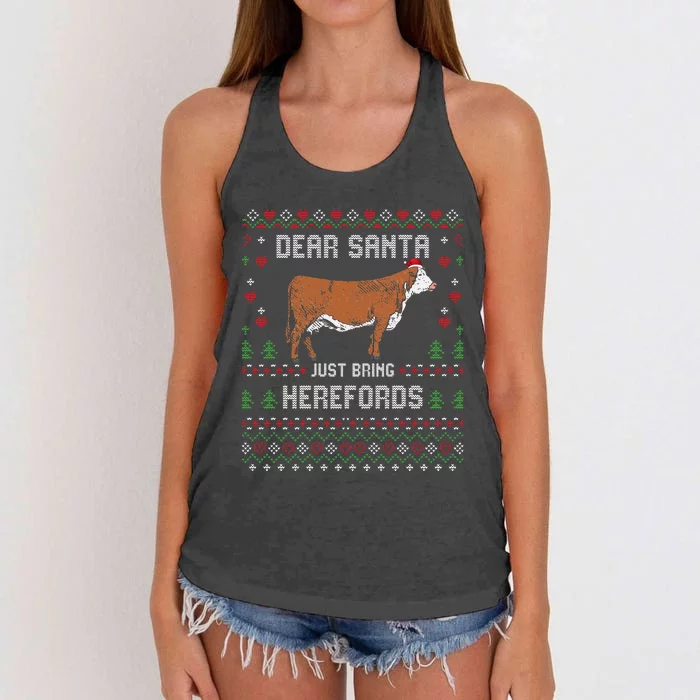 Hereford Cattle Cow Livestock Christmas Ugly Xmas Sweater Women's Knotted Racerback Tank