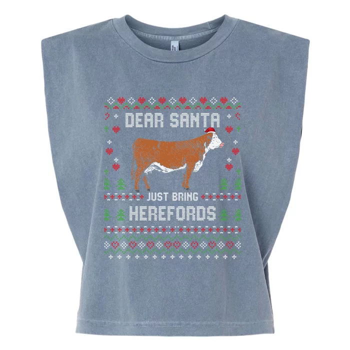 Hereford Cattle Cow Livestock Christmas Ugly Xmas Sweater Garment-Dyed Women's Muscle Tee