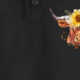 Highland Cow Coo Sunflowers Scottish Cow Lover Farm Animal Dry Zone Grid Performance Polo