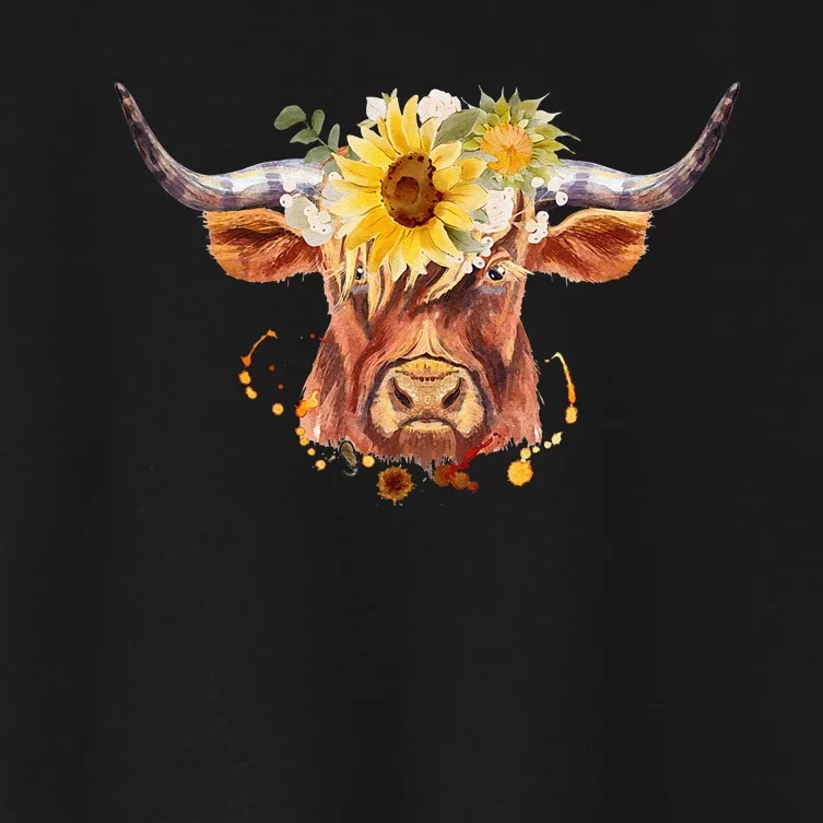 Highland Cow Coo Sunflowers Scottish Cow Lover Farm Animal Women's Crop Top Tee