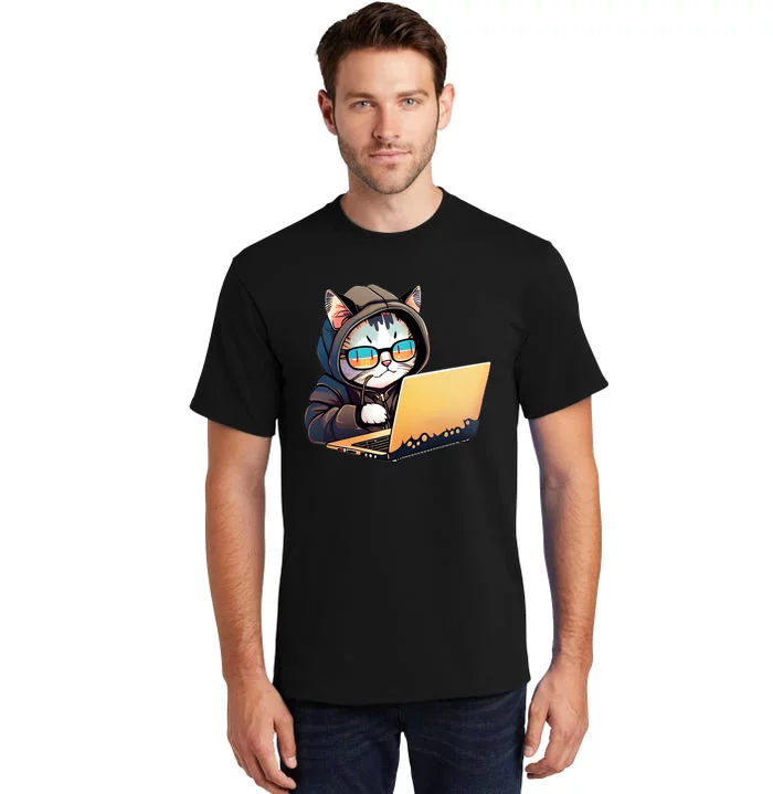 Hacker Chibi Cute Cat Tall T-Shirt