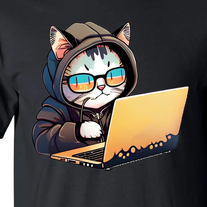 Hacker Chibi Cute Cat Tall T-Shirt