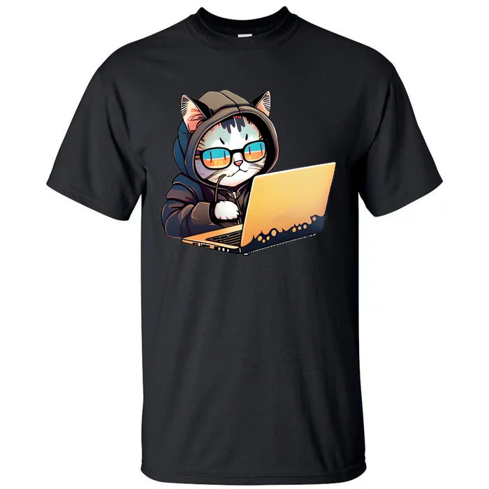 Hacker Chibi Cute Cat Tall T-Shirt