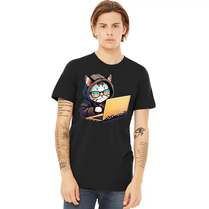 Hacker Chibi Cute Cat Premium T-Shirt