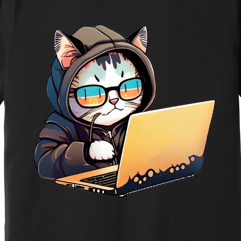 Hacker Chibi Cute Cat Premium T-Shirt