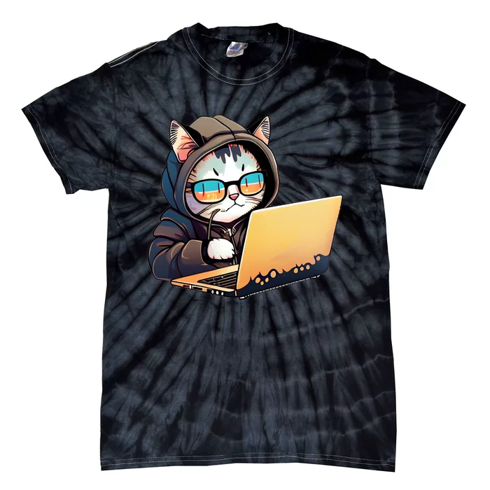 Hacker Chibi Cute Cat Tie-Dye T-Shirt