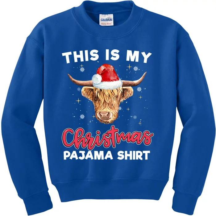 Highland Cow Christmas Pajama Santa Cow Lover Gift Kids Sweatshirt