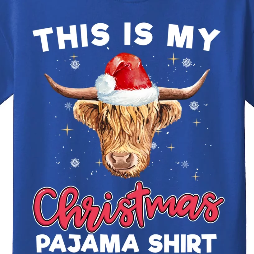 Highland Cow Christmas Pajama Santa Cow Lover Gift Kids T-Shirt