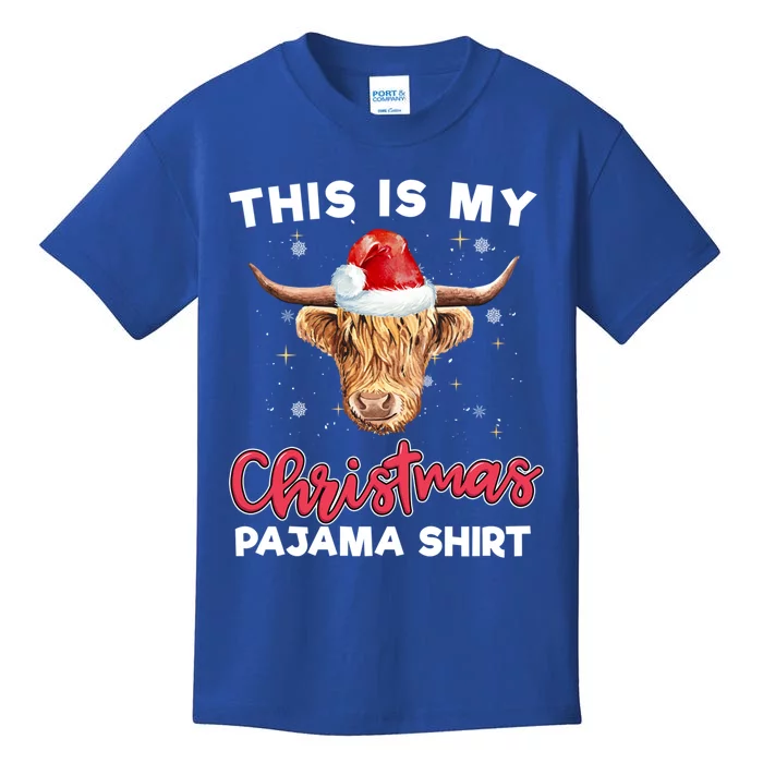 Highland Cow Christmas Pajama Santa Cow Lover Gift Kids T-Shirt