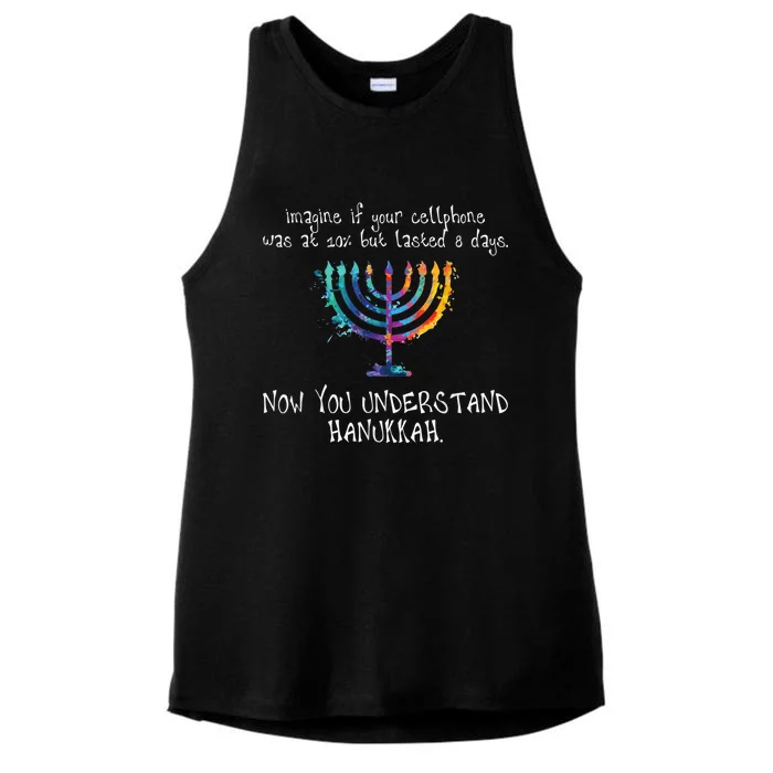 Hanukkah Chanukah - Cellphone Meme - Funny Jewish Gifts Ladies Tri-Blend Wicking Tank