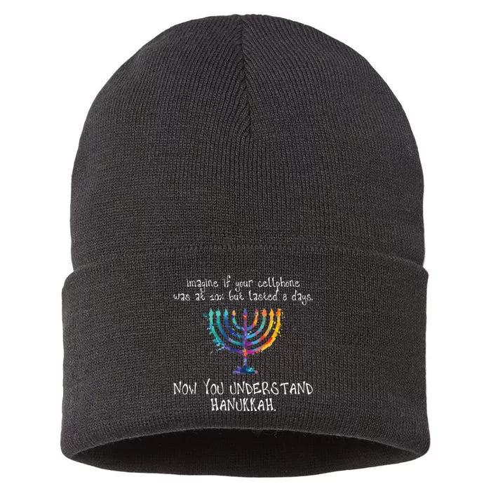 Hanukkah Chanukah - Cellphone Meme - Funny Jewish Gifts Sustainable Knit Beanie