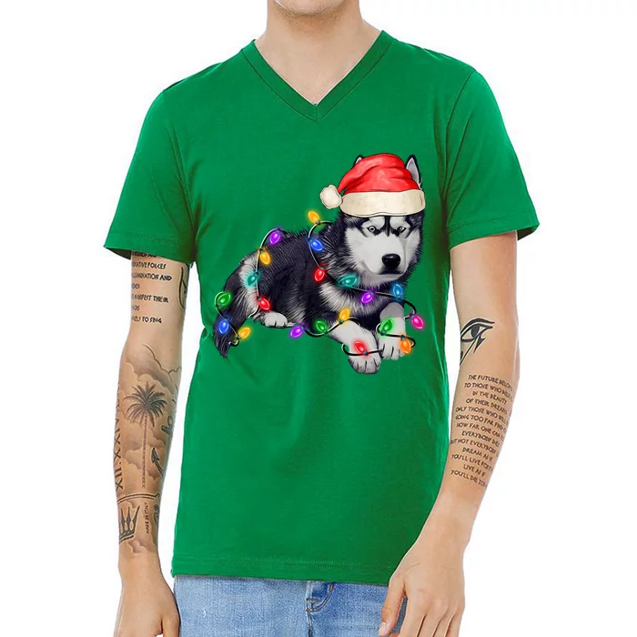 Husky Christmas Cute Dog Lover Holiday V-Neck T-Shirt