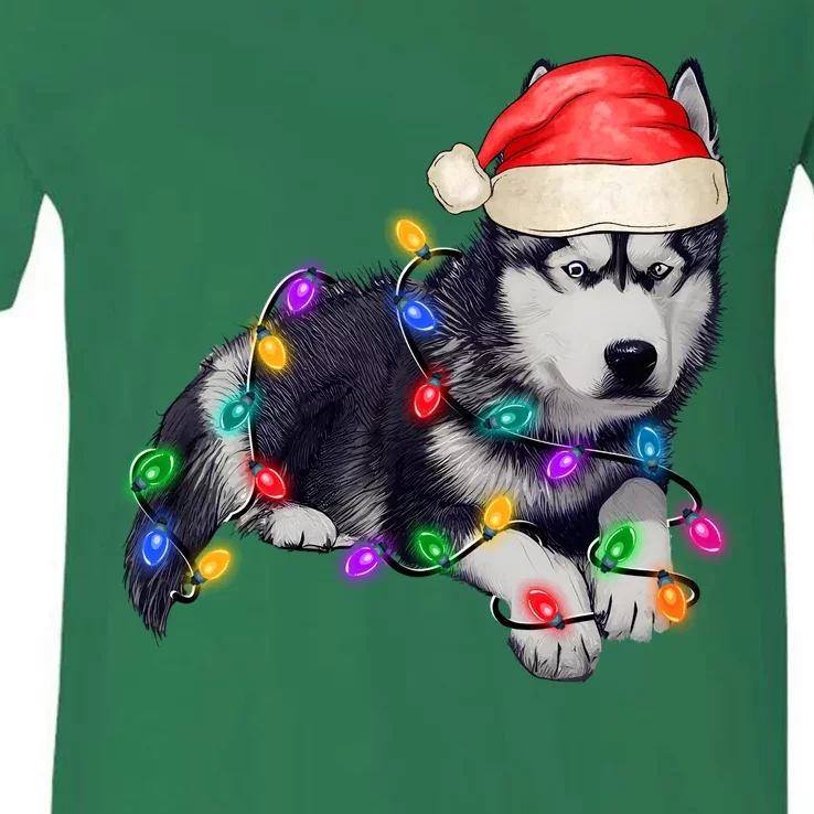 Husky Christmas Cute Dog Lover Holiday V-Neck T-Shirt