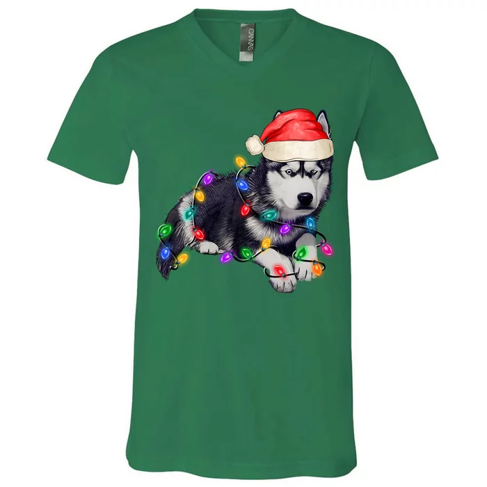 Husky Christmas Cute Dog Lover Holiday V-Neck T-Shirt