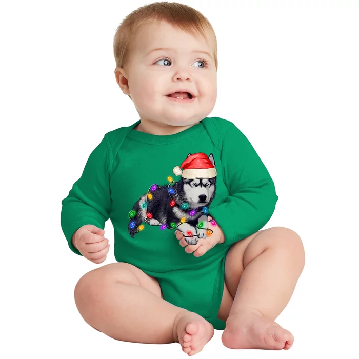 Husky Christmas Cute Dog Lover Holiday Baby Long Sleeve Bodysuit