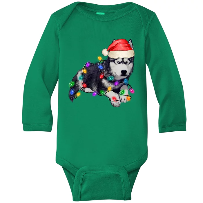 Husky Christmas Cute Dog Lover Holiday Baby Long Sleeve Bodysuit