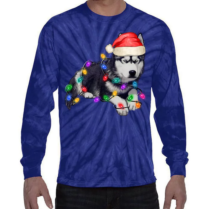 Husky Christmas Cute Dog Lover Holiday Tie-Dye Long Sleeve Shirt