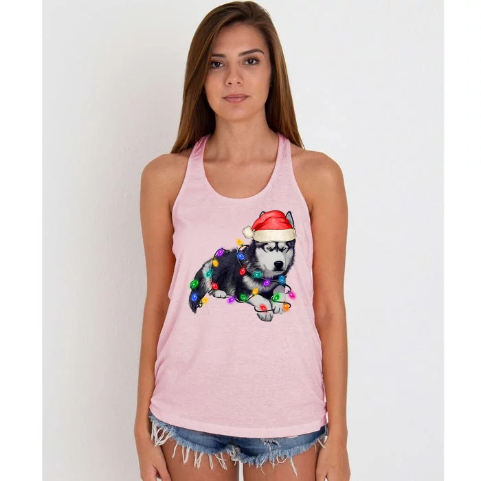 Husky Christmas Cute Dog Lover Holiday Women's Knotted Racerback Tank