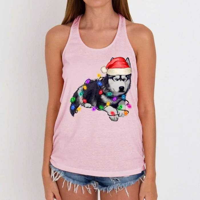 Husky Christmas Cute Dog Lover Holiday Women's Knotted Racerback Tank