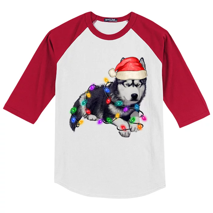 Husky Christmas Cute Dog Lover Holiday Kids Colorblock Raglan Jersey