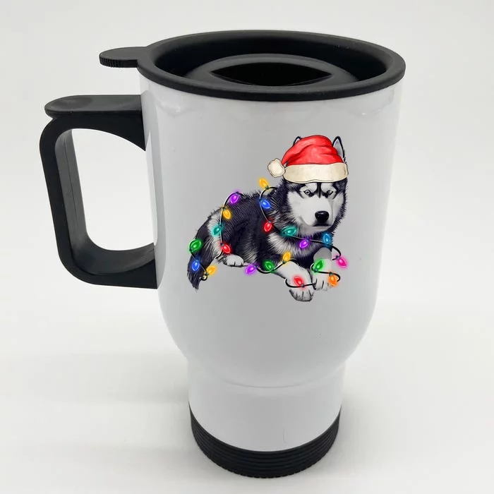 Husky Christmas Cute Dog Lover Holiday Front & Back Stainless Steel Travel Mug