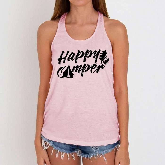 Happy Camper Camp Camping Outdoor Campers Meaningful Gift Women's Knotted Racerback Tank