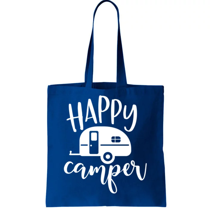 Happy Camper Camping Trailer Funny Camp Design Him And Her Cute Gift Tote Bag