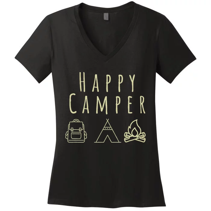 HAPPY CAMPER camping tee casual gift Women's V-Neck T-Shirt