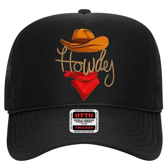 Howdy Cowboy Cowgirl Western Country Rodeo Howdy High Crown Mesh Trucker Hat