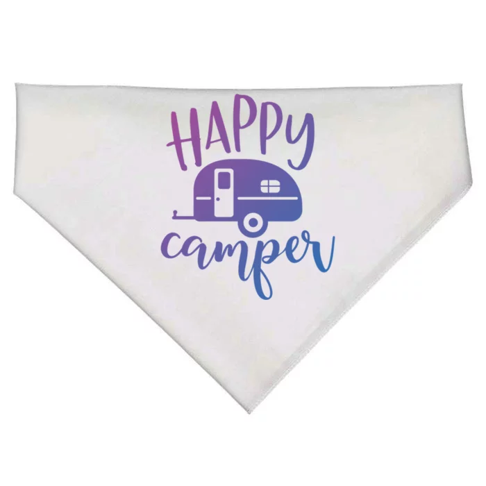 Happy Camper Camping Trailer Funny Camp Design Him And Her Cute Gift USA-Made Doggie Bandana