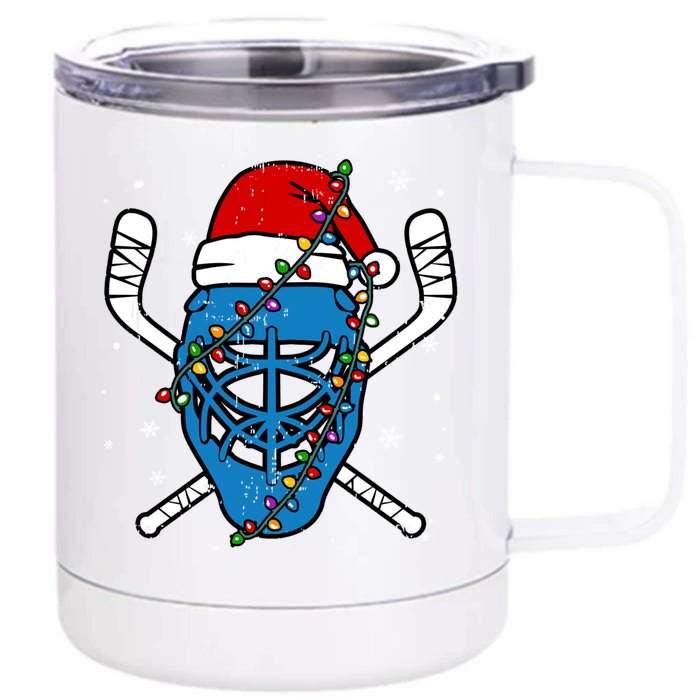 Hockey Christmas Cute Santa Hat Hockey Player Xmas Gift Front & Back 12oz Stainless Steel Tumbler Cup