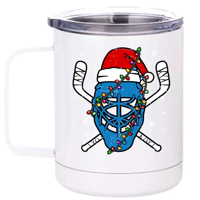 Hockey Christmas Cute Santa Hat Hockey Player Xmas Gift Front & Back 12oz Stainless Steel Tumbler Cup