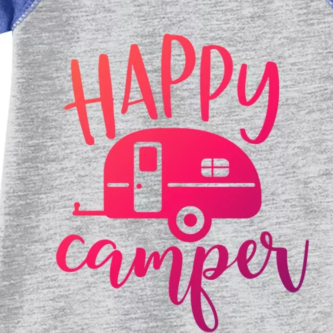 Happy Camper Camping Trailer Funny Camp Design Him And Her Cute Gift Infant Baby Jersey Bodysuit