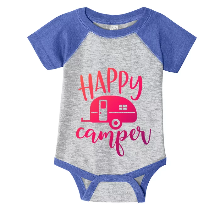 Happy Camper Camping Trailer Funny Camp Design Him And Her Cute Gift Infant Baby Jersey Bodysuit