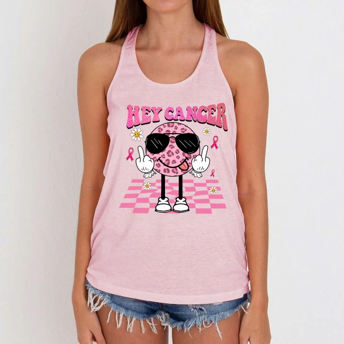 Hey Cancer Cow Smile Face Leopard Breast Cancer Awareness Gift Women's Knotted Racerback Tank