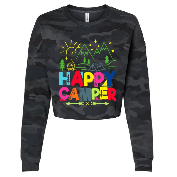 Happy Camper Camping Funny Gift Cropped Pullover Crew