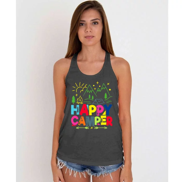 Happy Camper Camping Funny Gift Women's Knotted Racerback Tank