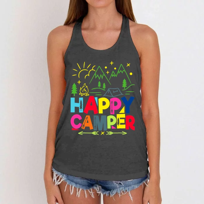 Happy Camper Camping Funny Gift Women's Knotted Racerback Tank