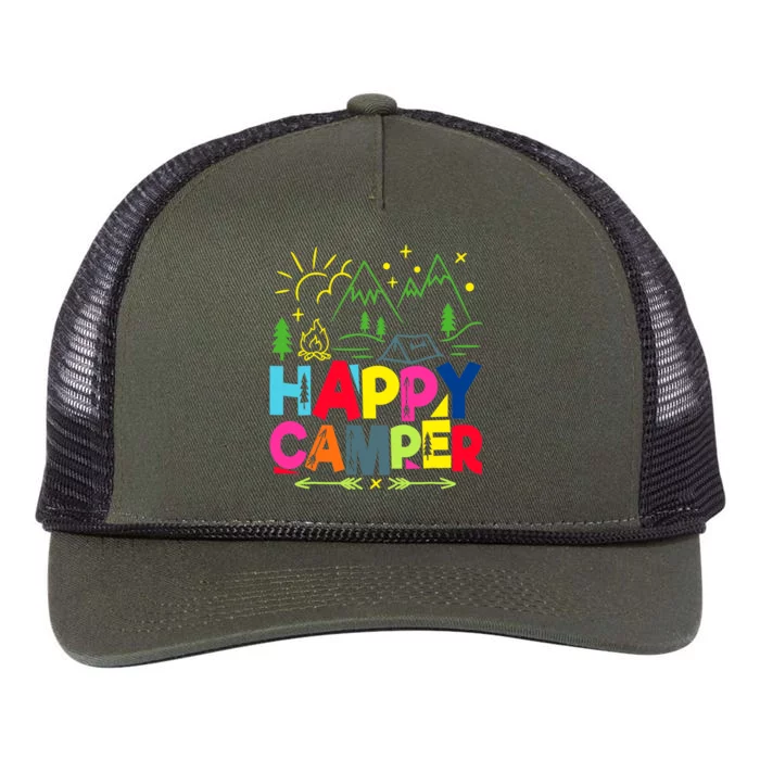 Happy Camper Camping Funny Gift Retro Rope Trucker Hat Cap