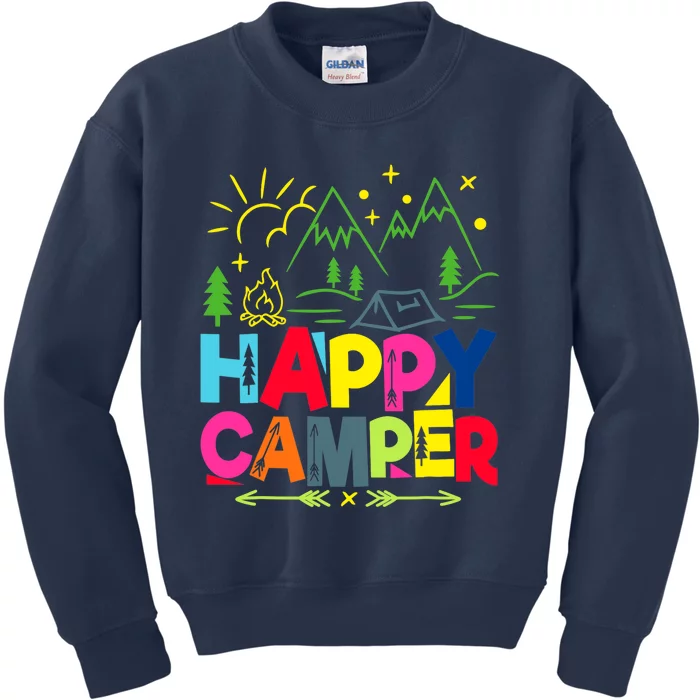 Happy Camper Camping Funny Gift Kids Sweatshirt